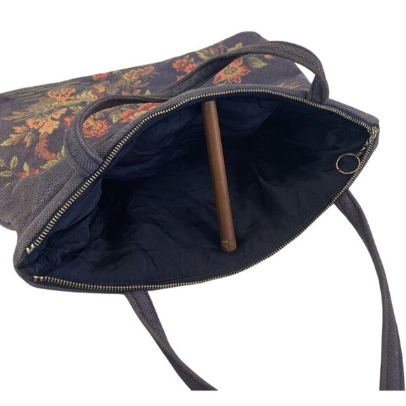 Vintage 50s Tapestry Handbag Floral Design Blue Pink Grannycore Style - Picture 9 of 14